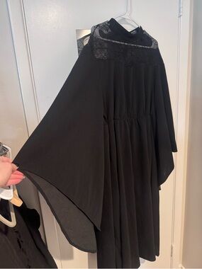BloomChic Black Long Sleeve Witchy Bell Sleeve Black Mesh Spiderweb Dress Plus